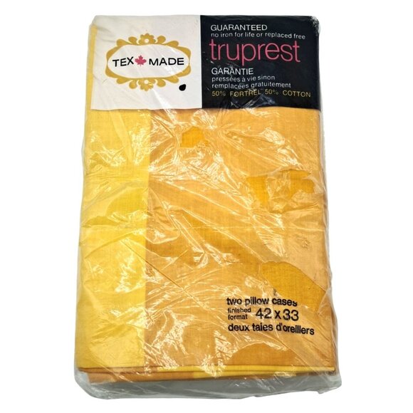 Vintage Tex-Made TruPrest Pillowcases 42x33 Yellow Gold 50% Fortrel 50% Cotton M - Picture 1 of 8